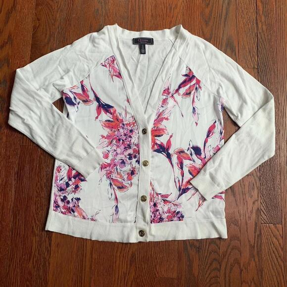 C. Wonder Floral Cardigan Sweater Womens Small Cream Pink Button Front NWOT - Picture 3 of 9